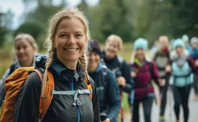 Nordic Walking Trainer mit einer Gruppe