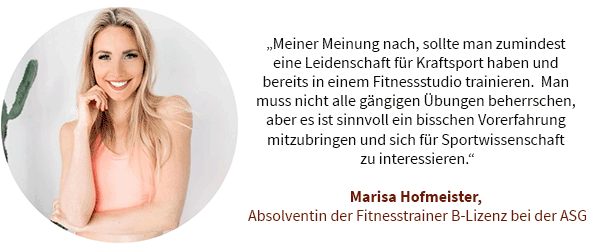 Zitat Marisa Hofmeister Voraussetzungen Fitnesstrainer B-Lizenz